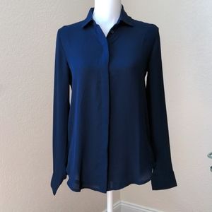 NWT Ann Taylor Factory XS navy blue button up flowy dress shirt